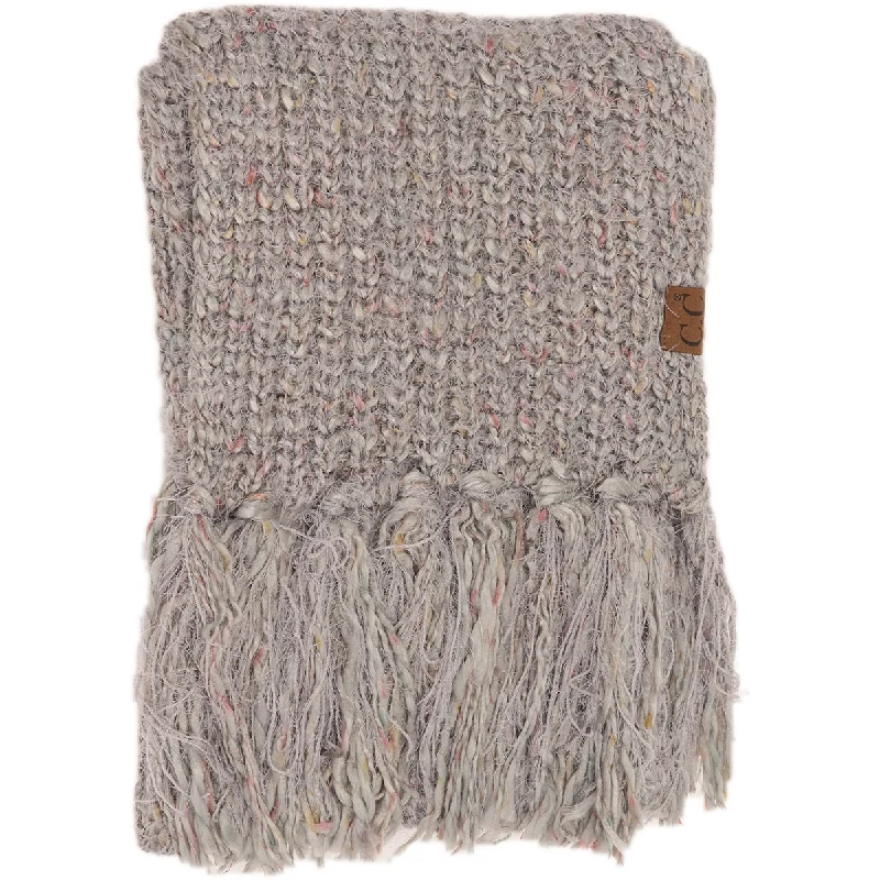 Multi Color Feather Knit Scarf in Lt. Grey