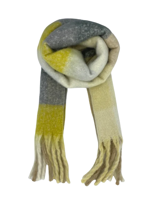 Mocha Multicolour Check Scarf - Yellow/Beige