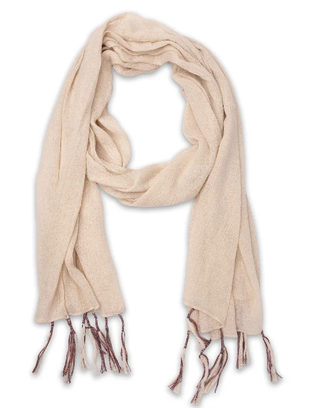 Mocha Summer Tassel Scarf - Cream