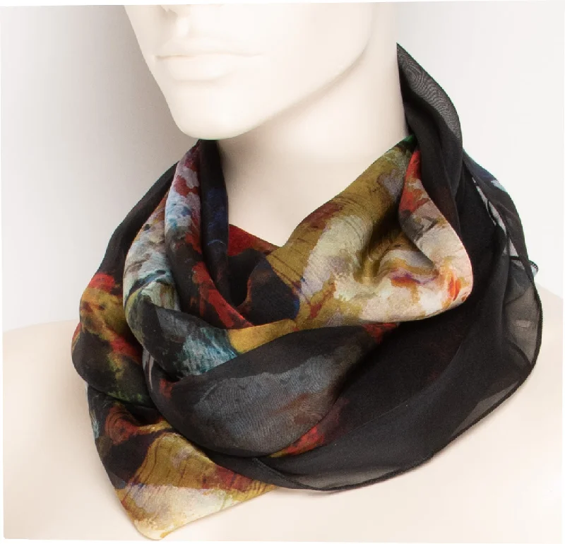 Black Print Silk Scarf - F011