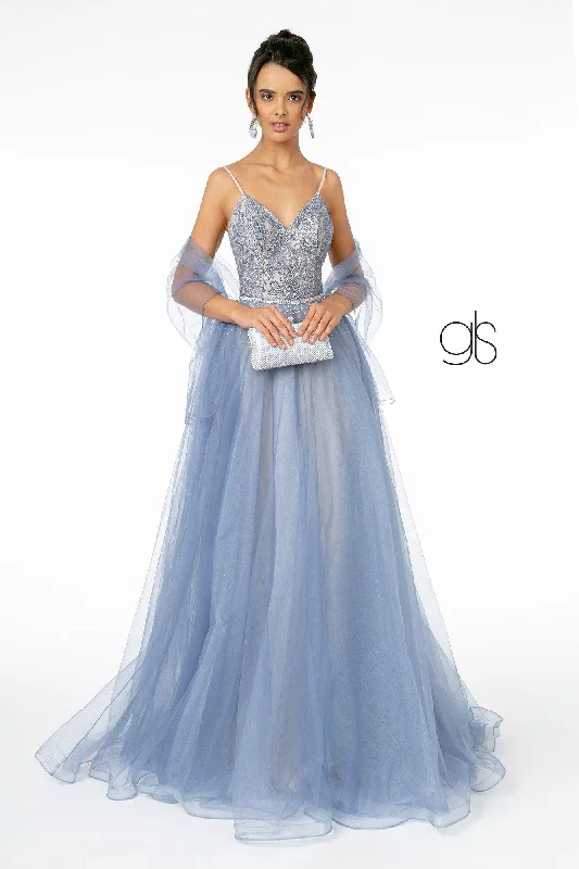 Gliiter Mesh A-Line Long Prom Dress