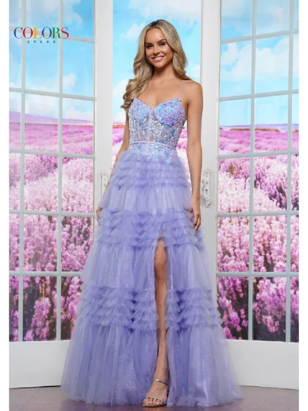 Colors 3619 A Line Long Formal Ruffle Prom Dress