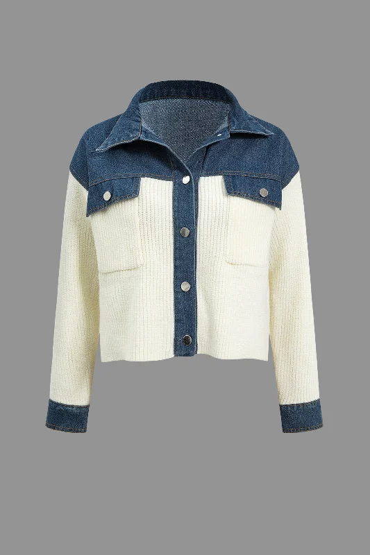 Knit Denim Patchwork Cardigan