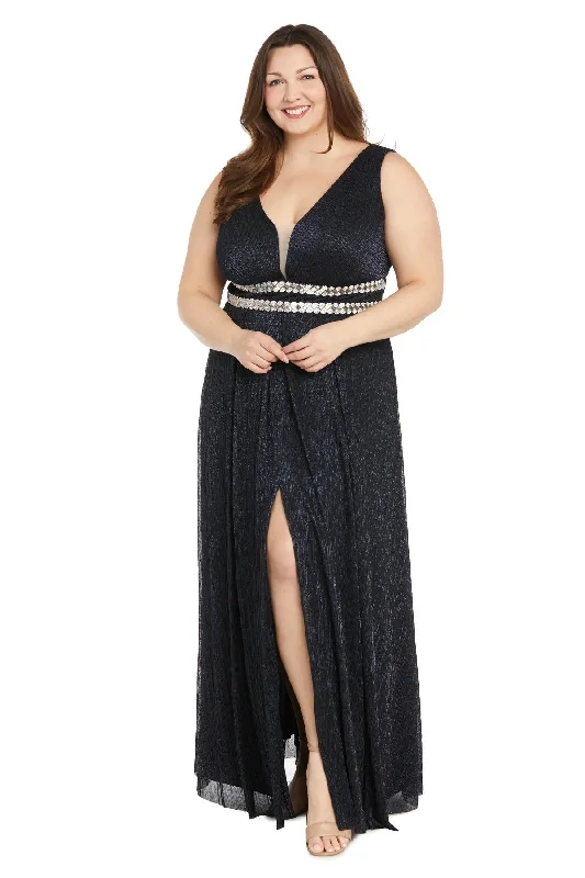 R&M Richards 3138W Long Plus Size Metallic Evening Formal Dress