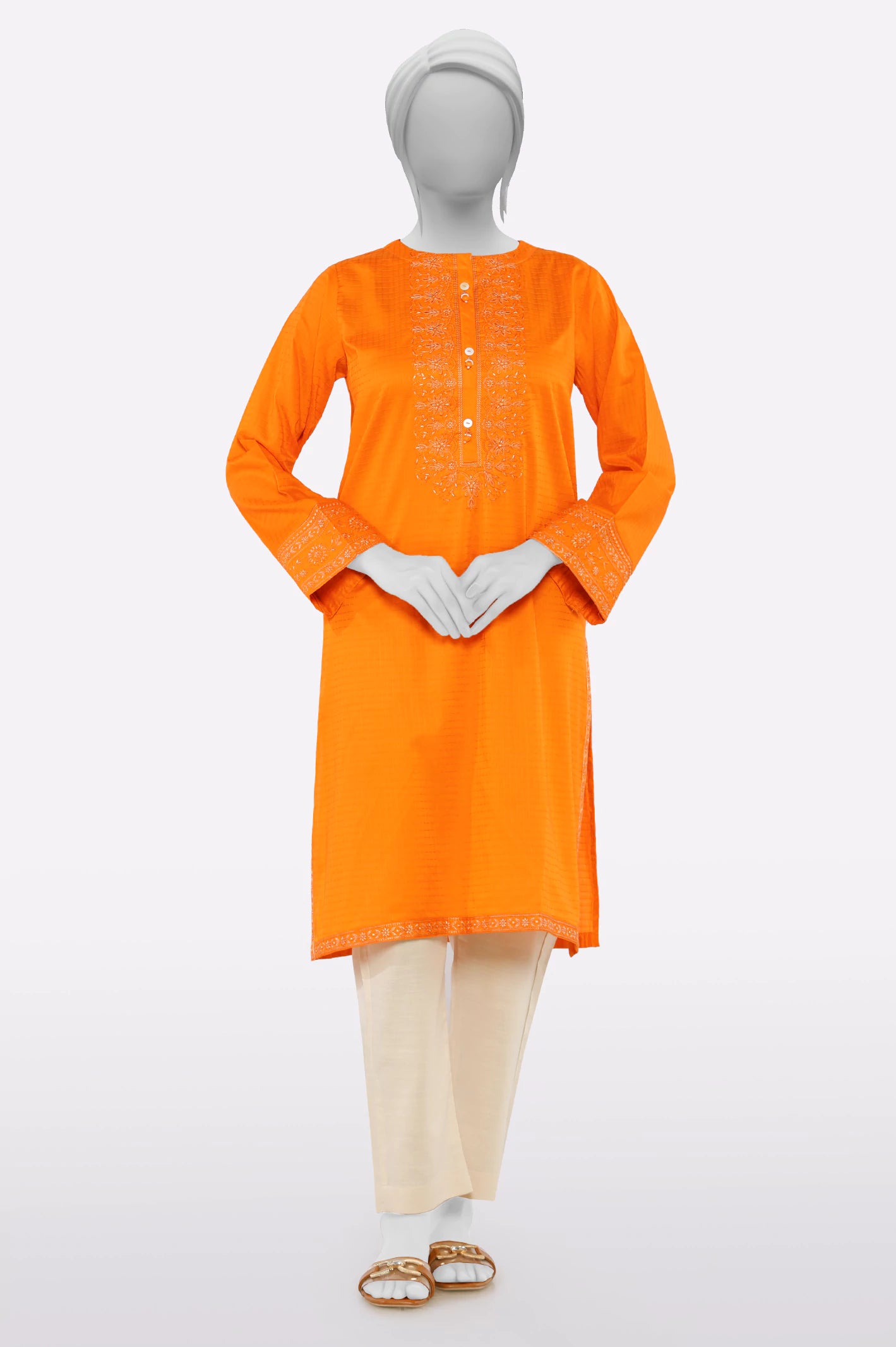 Orange Embroidered Kurti