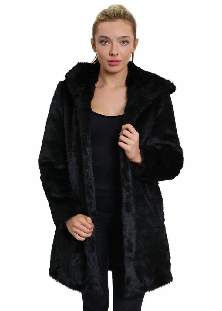 De La Creme - Women's Luxury Faux Fur Jacket Ladies Hooded Winter Coat