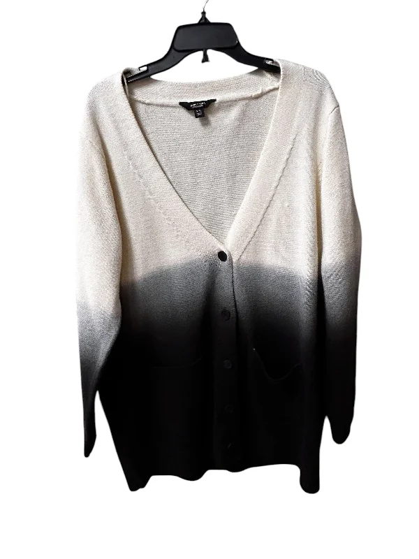 Sweater Cardigan By Simply Vera In Black & White, Size: Xxl