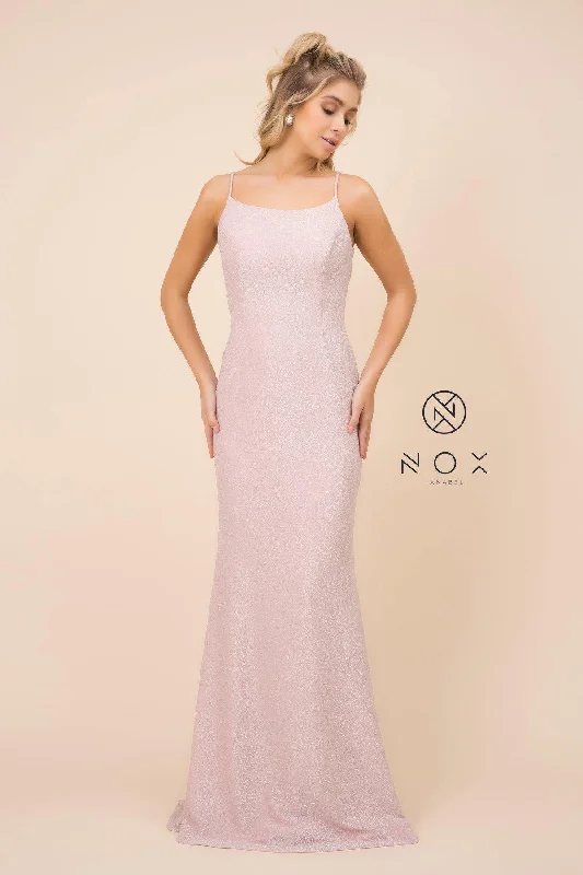 Long Spaghetti Strap Formal Glitter Prom Dress