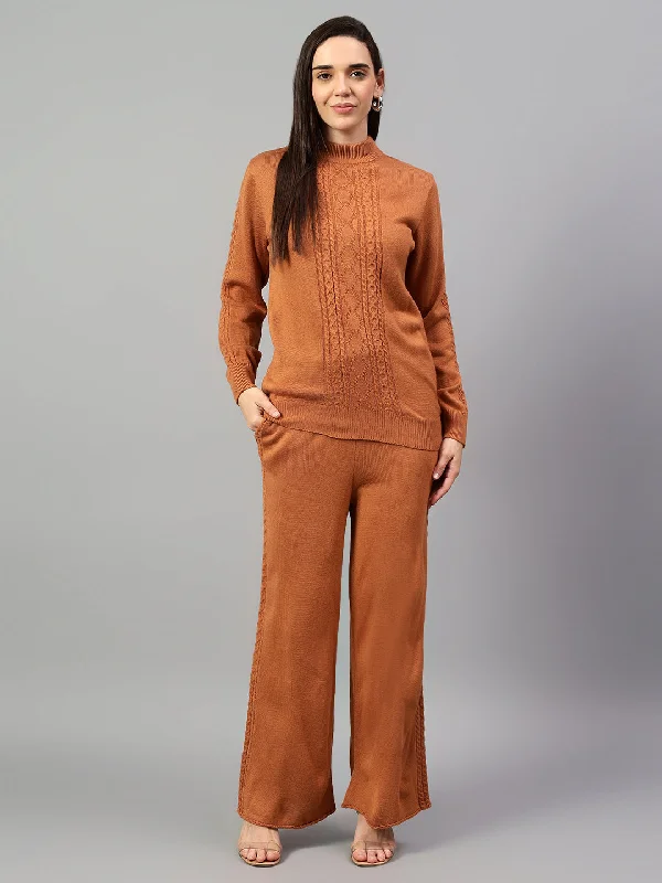 Women's Peach Jacquard Winter Co-Ord Set