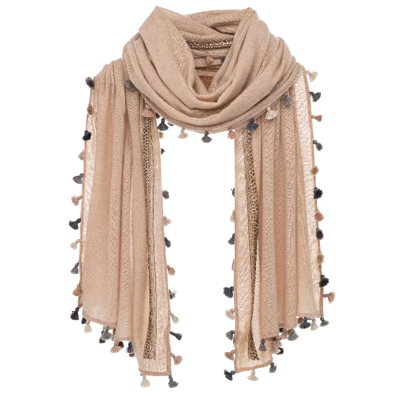 Pom Pom Scarf - Taupe