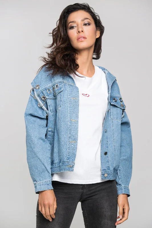 Denim Ring and Hoop Distressed Jacket