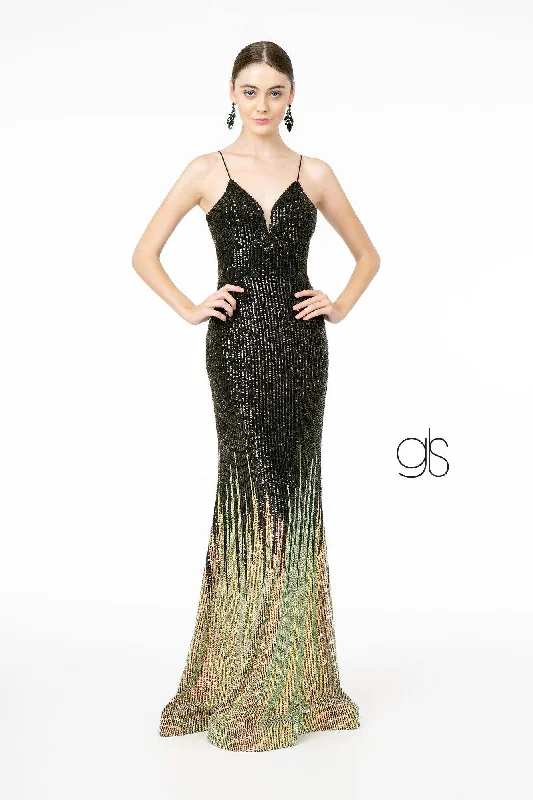 Full Sequin Spaghetti Strap Long Prom Dress