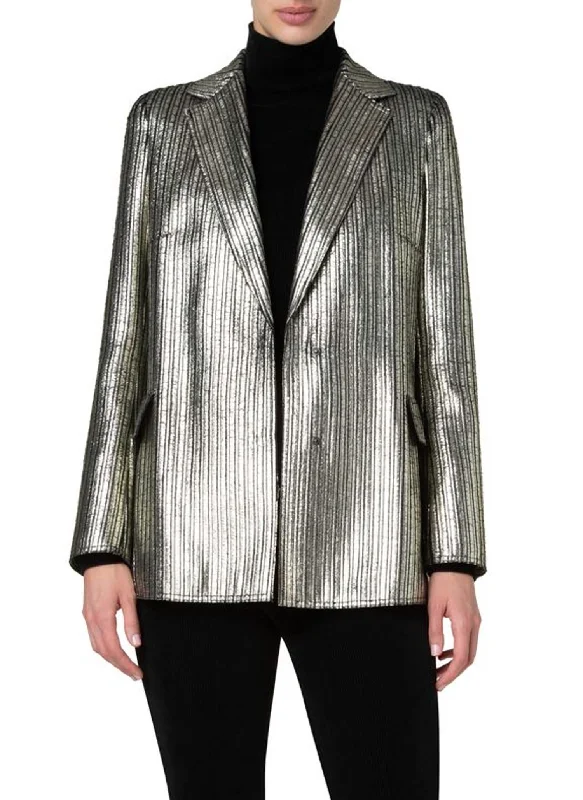 Laminate Corduroy Boyfriend Jacket In Gold