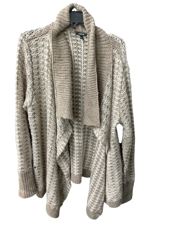 Sweater Cardigan By Apt 9 In Tan & White, Size: L