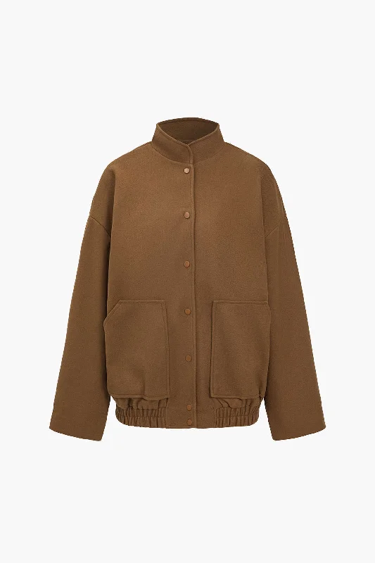 Solid Stand Collar Button Coat