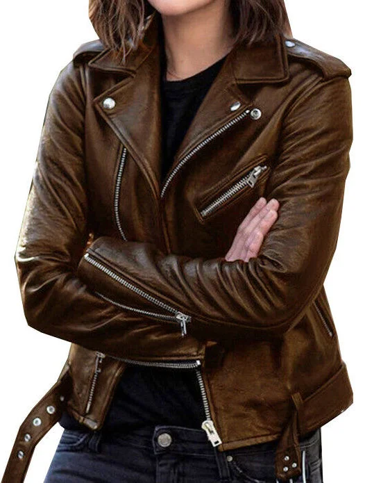 Women brown biker Leather Jacket