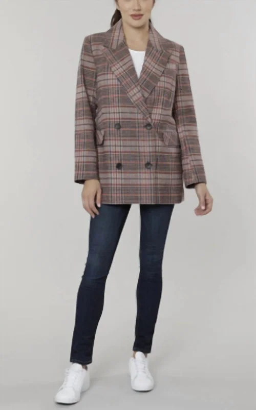 Oversized Plaid Double Breasted Blazer In Brown/multi