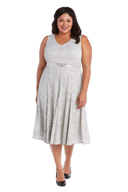 R&M Richards 5874W Short Plus Size Metallic Dress