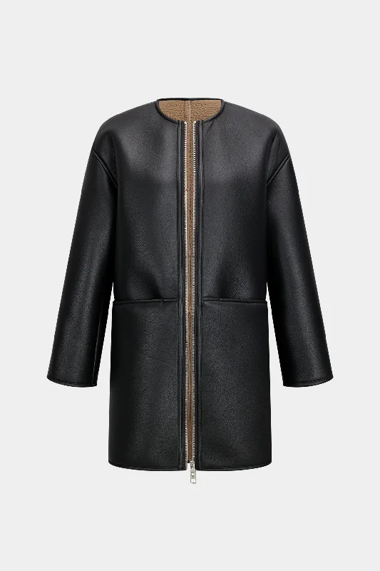 Zipper Double-Sided Long Sleeve Round Neck Coat