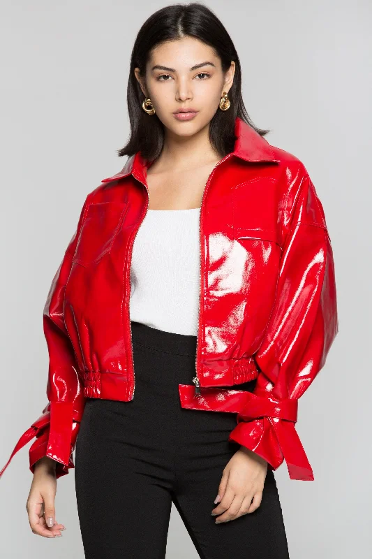 Candy Red Zip Up Faux Leather Jacket