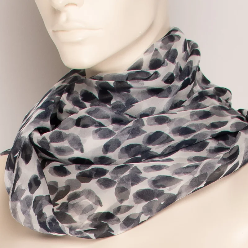 Navy Spot Print Silk Scarf - F001