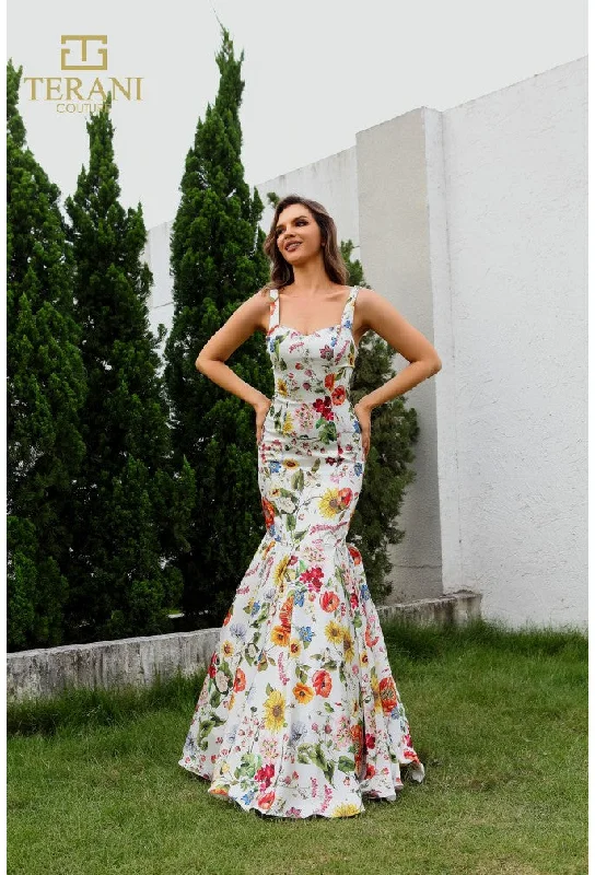 Terani Couture 251P4378 Fitted Formal Long Printed Prom Dress