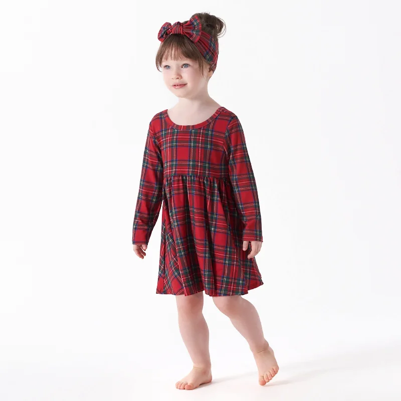 Infant & Toddler Girls Plaid About You Buttery Soft Viscose Made from Eucalyptus Holiday Twirl Dress