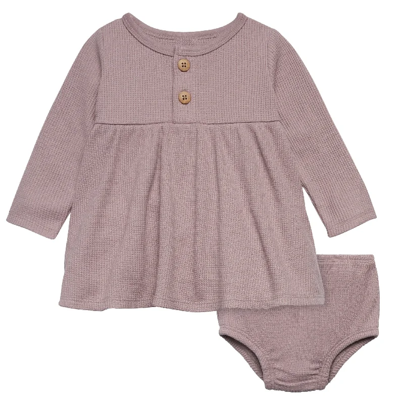 2-Piece Baby Girls Medium Lilac Waffle Dress Set