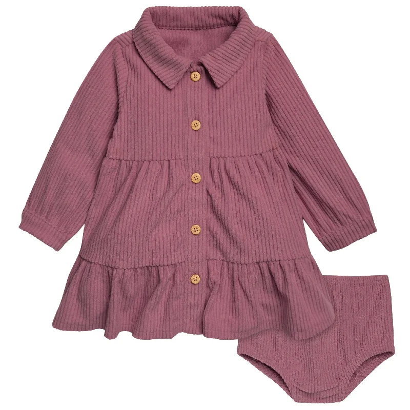 2-Piece Baby Girls Wine Corduroy Dress Set