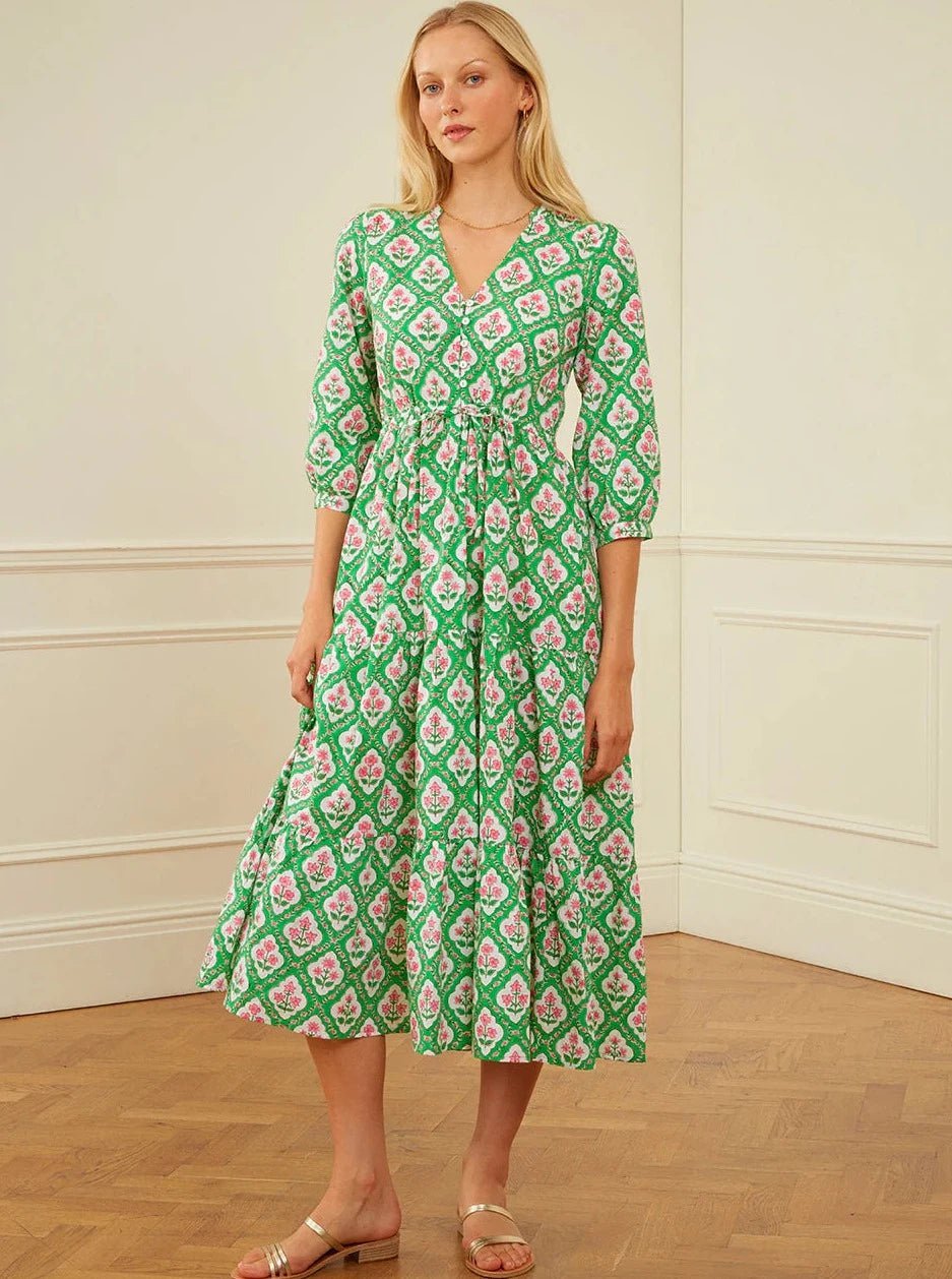 Maria Dress in Emerald Trellis