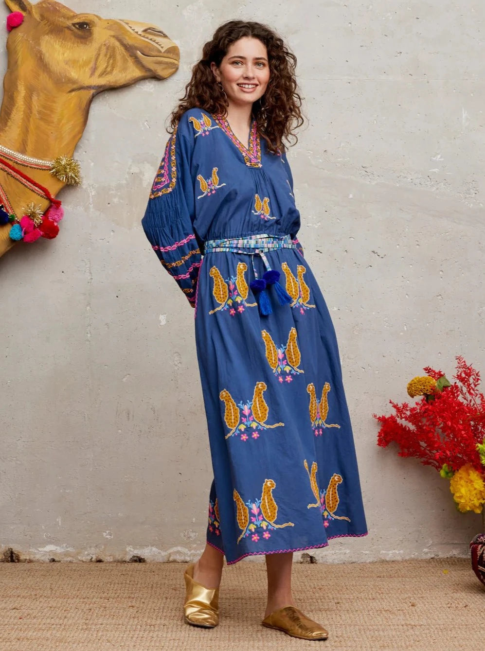 Rosemary Dress in Navy / Leo Embroidery