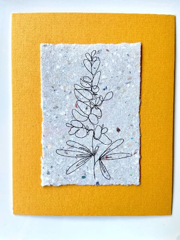 Bluebonnet Line Drawing on Handmade Paper