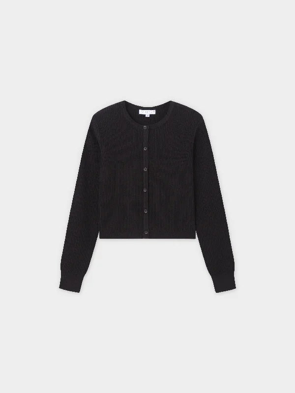 Button Down Ribbed Cardigan-Black