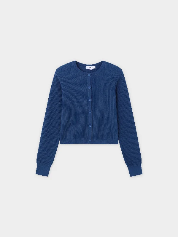 Button Down Ribbed Cardigan-Mallard Blue