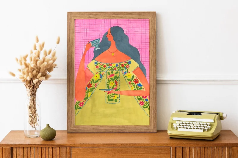 Mexican Woman with Hot Chocolate Art Print