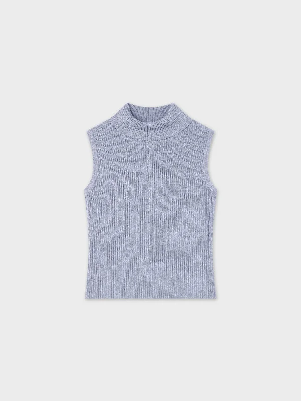 Sleeveless Ribbed Turtleneck-Heathered Grey