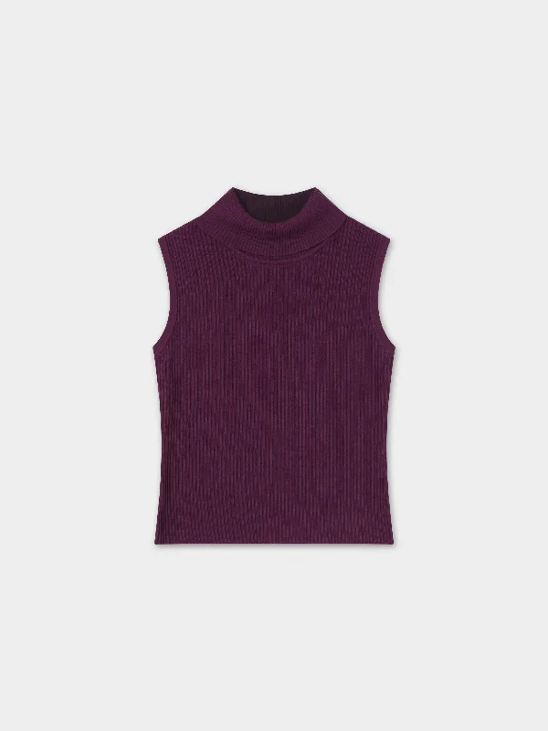 Sleeveless Ribbed Turtleneck-Wine