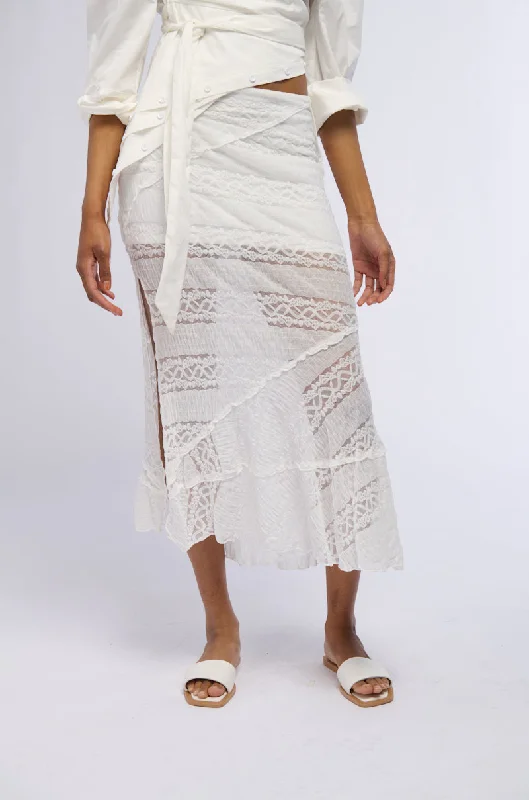 EMELIA LACE TRIM TIERED MIDI SKIRT