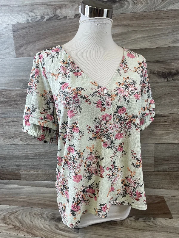 Floral Print Top Short Sleeve Melloday, Size S