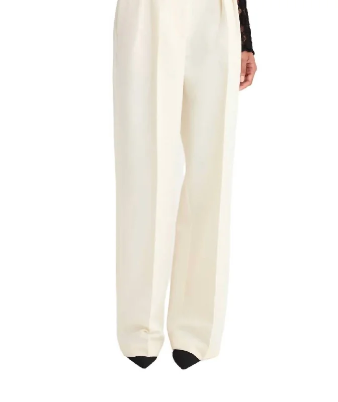 High-Waisted Pleated Wide Leg Trousers In Off White