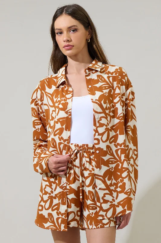 Marida Caramel Floral Dalton Boyfriend Button Down Shirt