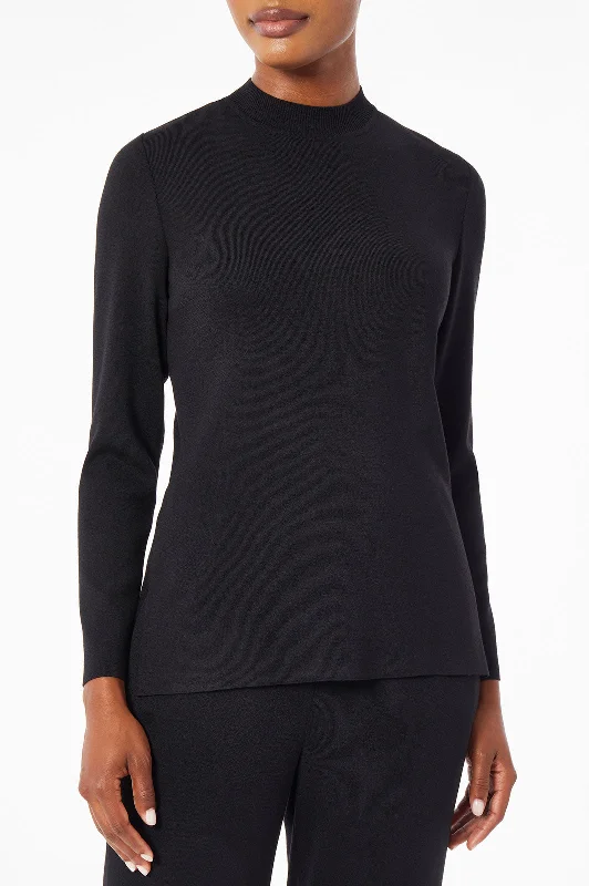 Mock Neck Soft Knit Tunic, Black