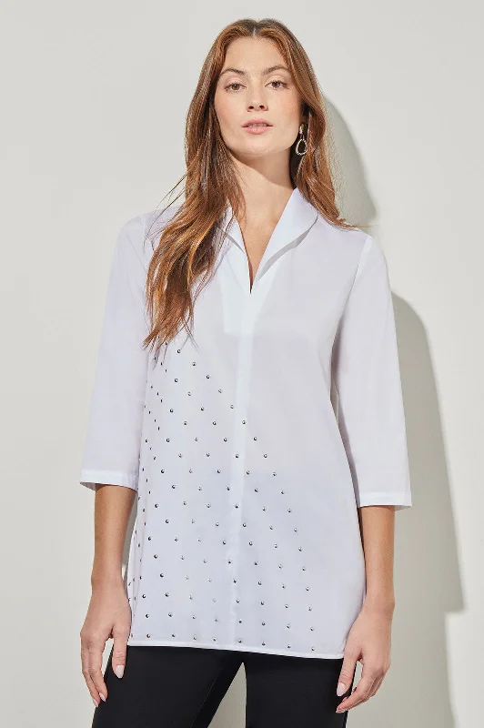 Shawl Collar Shirt - Studded Stretch Cotton