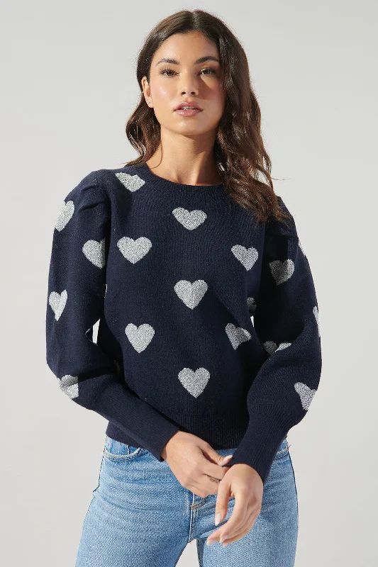 Sweetheart Lurex Puff Sleeve Sweater