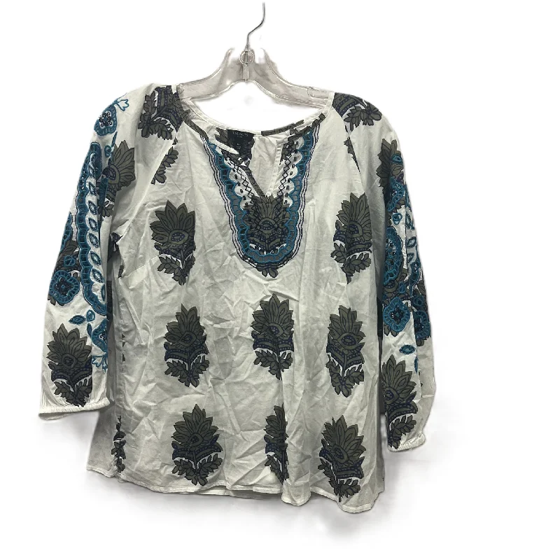 Top Long Sleeve By Talbots In Blue & White, Size: Mp