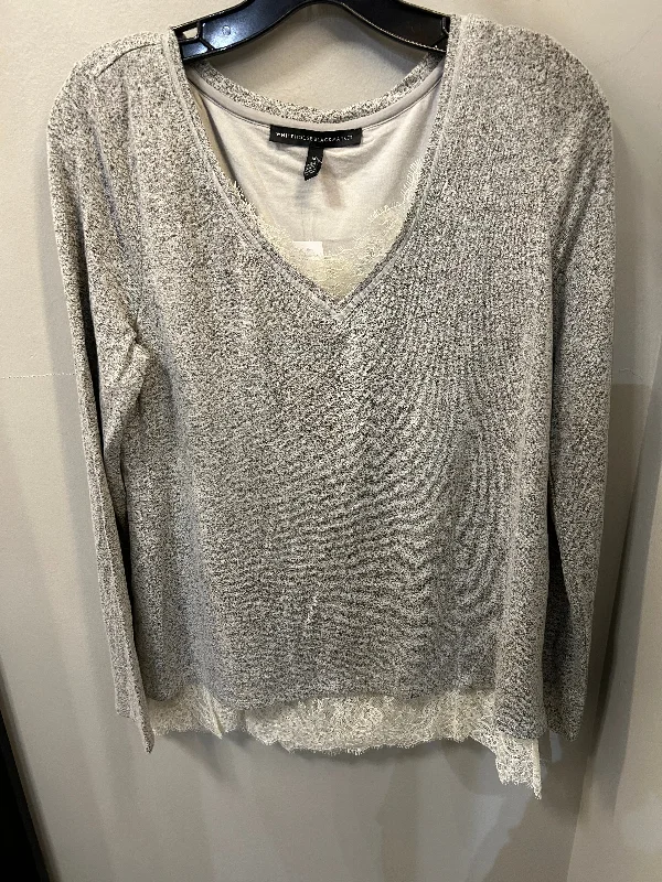 Top Long Sleeve By White House Black Market In Grey & White, Size: M