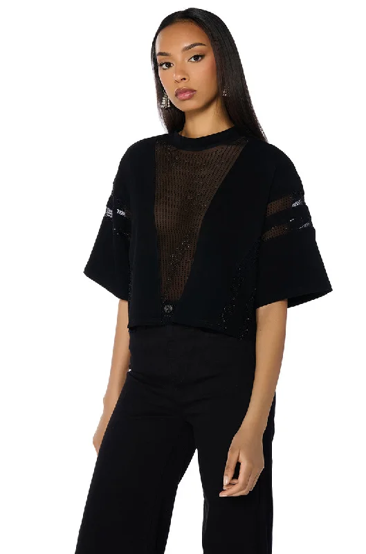 ALL STAR RHINESTONE MESH TSHIRT IN BLACK