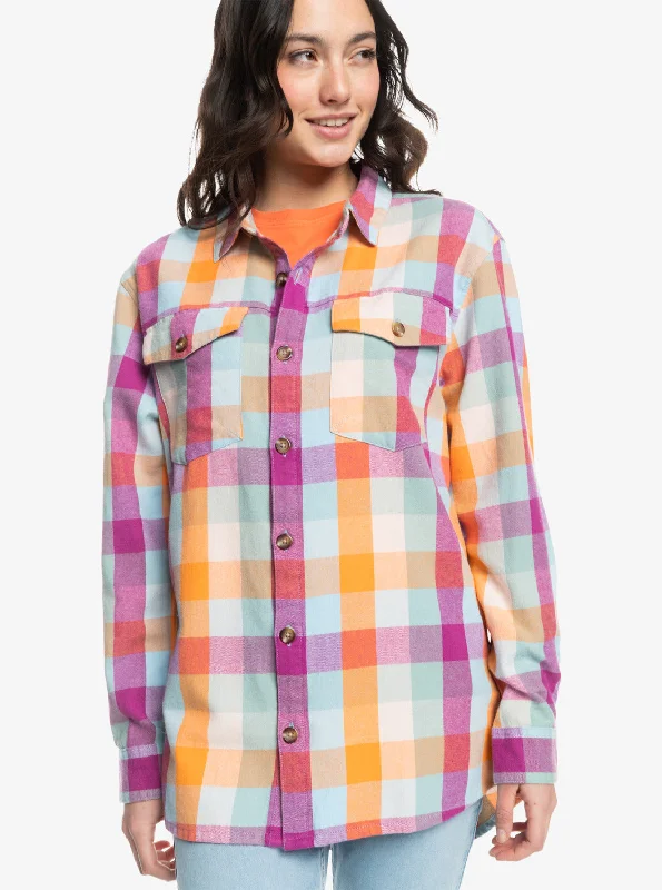 Let It Go Flannel Long Sleeve Shirt - Blue Surf Plaidodo