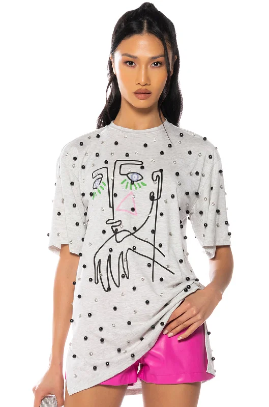 LIVING ART EMBELLISHED OVERSIZED T SHIRT